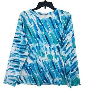 Before+Again Watercolor Long Sleeve Top Womens XL Blue Abstract Artsy Coastal